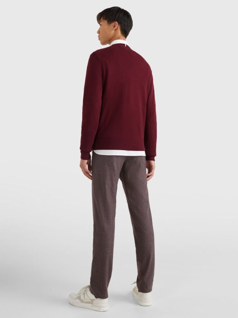 Red Cotton Cashmere V-Neck Jumper  Men
