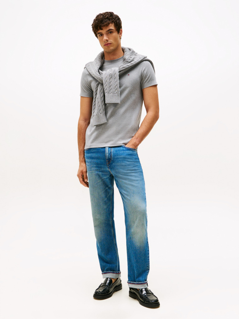 Γκρι Slim T-Shirt Με Κεντητό Σημαιάκι  Άνδρες