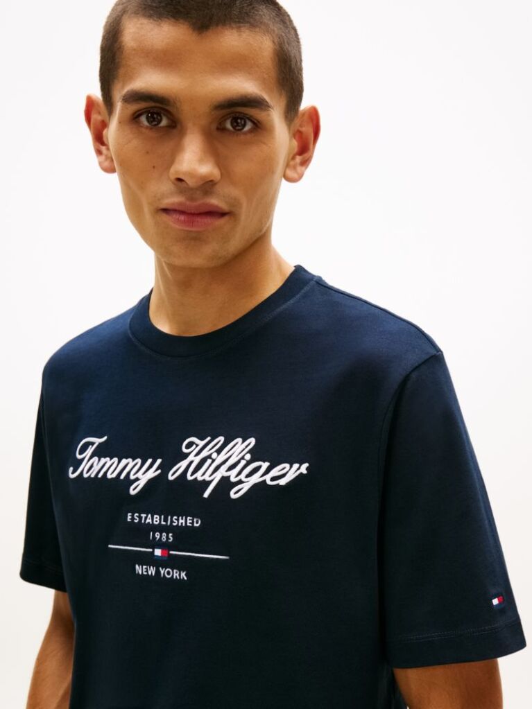 Blue Script Logo Crew Neck T-Shirt  Men