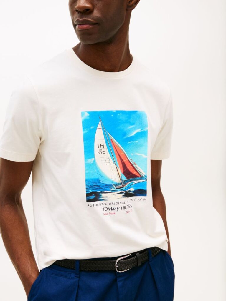 Άσπρο T-Shirt Από Βαμβάκι Με Σχέδιο  Άνδρες