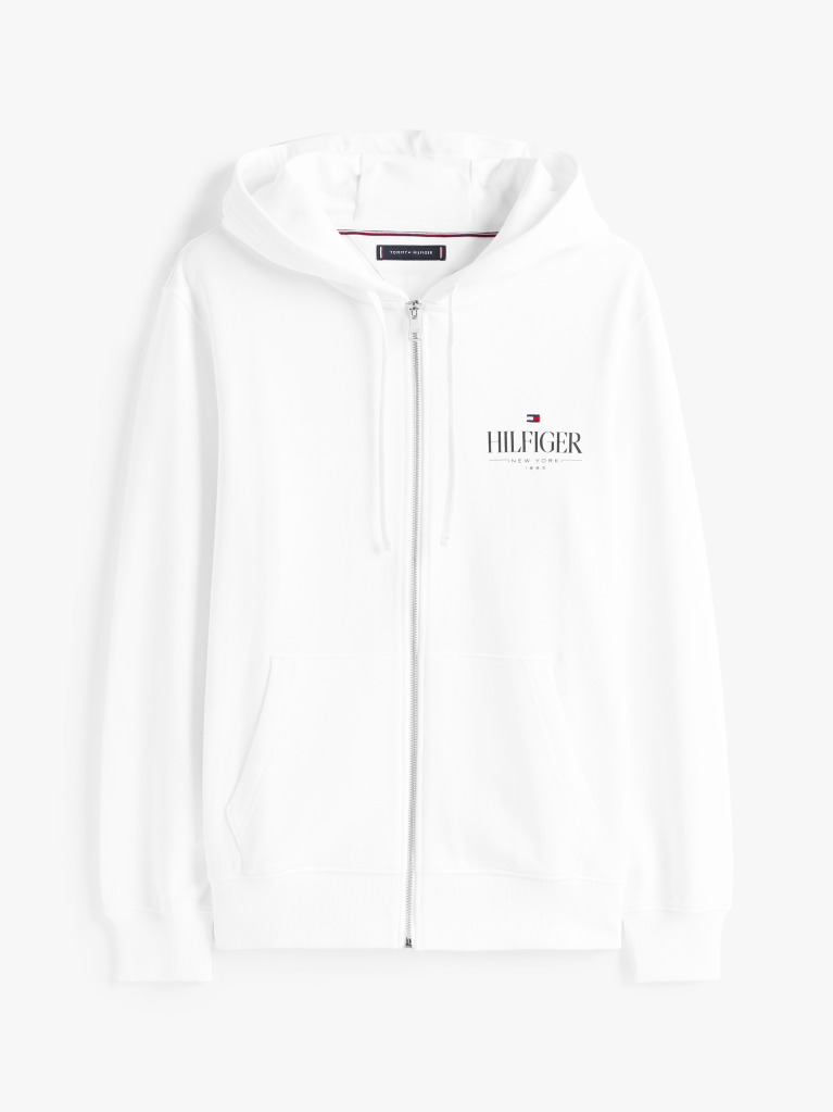 Άσπρο Hilfiger Hoodie Με Φερμουάρ  Άνδρες