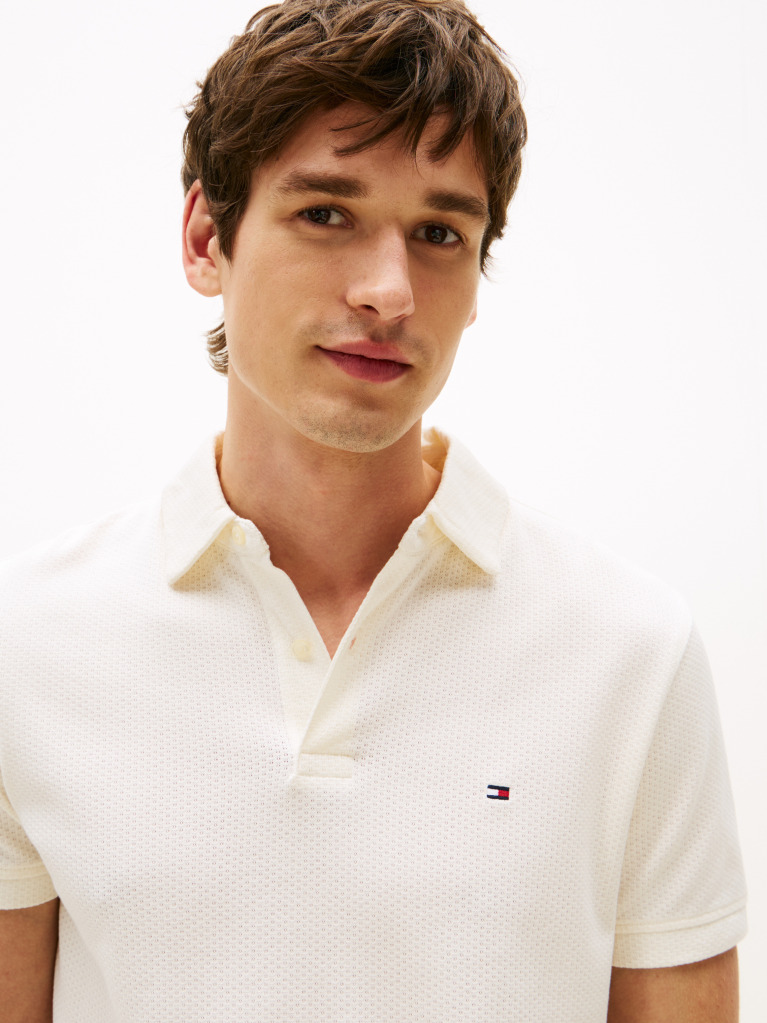 Beige Open Knit Regular Polo Shirt  Men