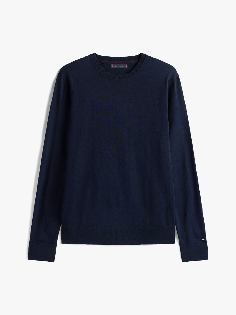 Blue Fine Merino Wool Crew Neck Sweater  Men