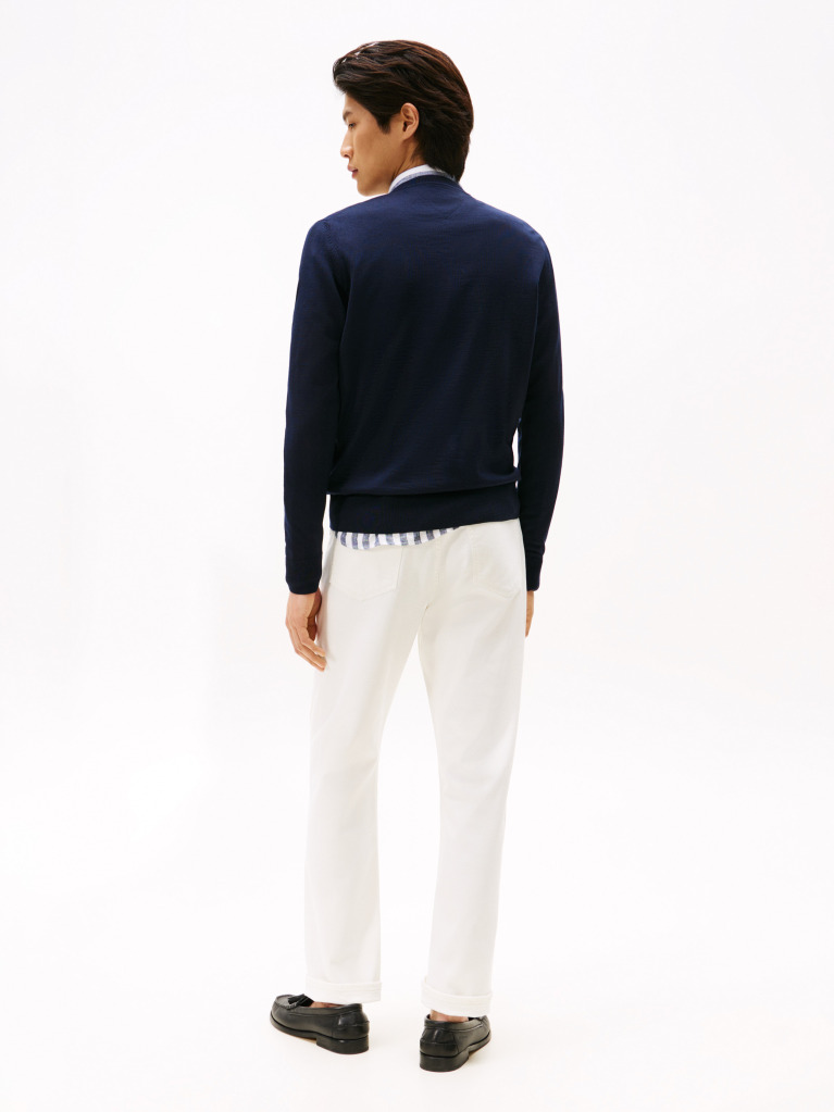Blue Fine Merino Wool Crew Neck Sweater  Men