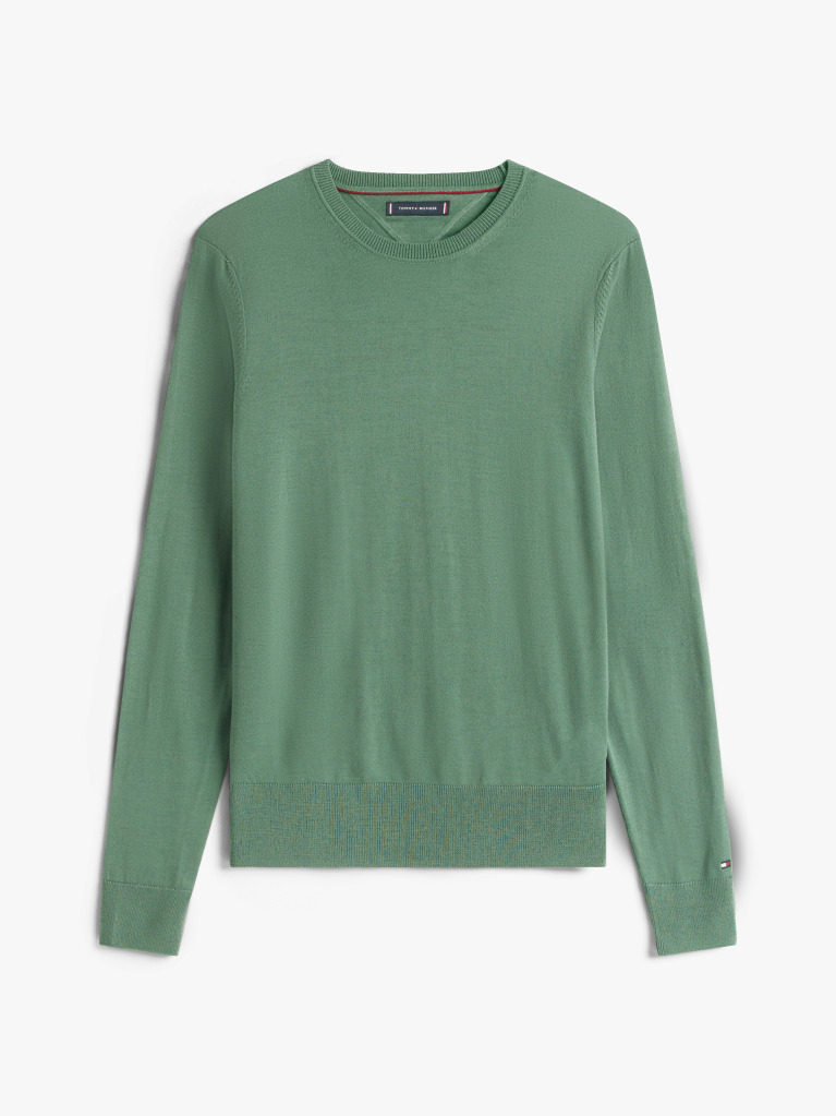 Green Fine Merino Wool Crew Neck Sweater  Men