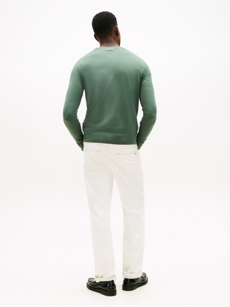 Green Fine Merino Wool Crew Neck Sweater  Men