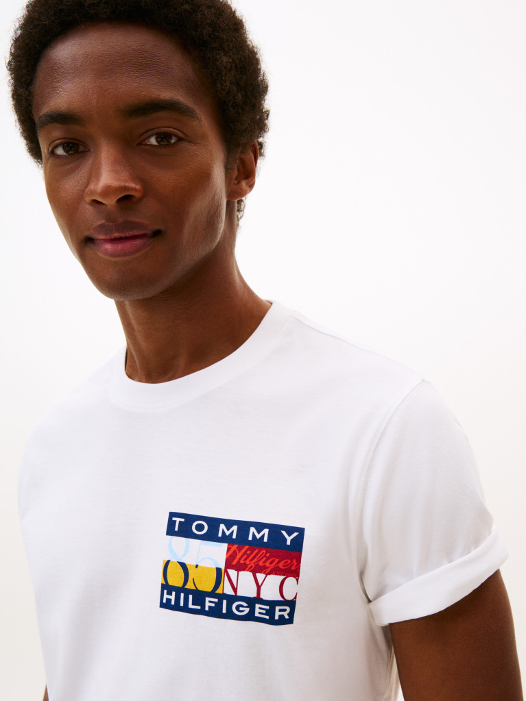 Άσπρο Jersey T-Shirt Με Κλασική Λαιμόκοψη Και Λογότυπο  Άνδρες