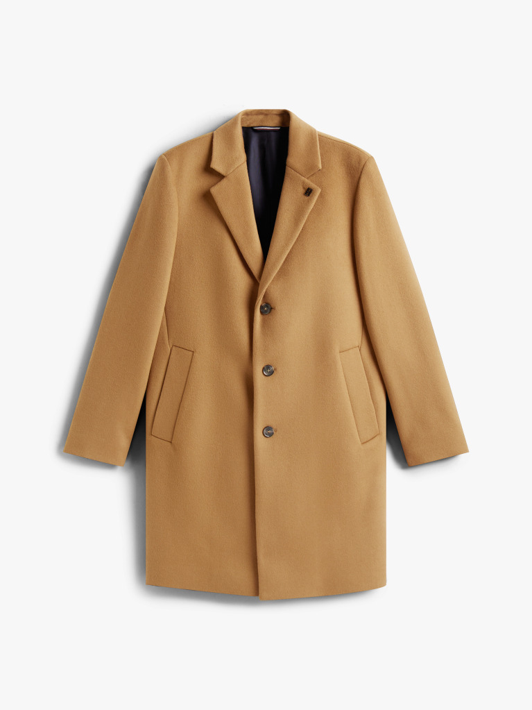 Καφέ Smart Casual Μάλλινο Παλτό Με Μονή Σειρά Κουμπιών  Άνδρες