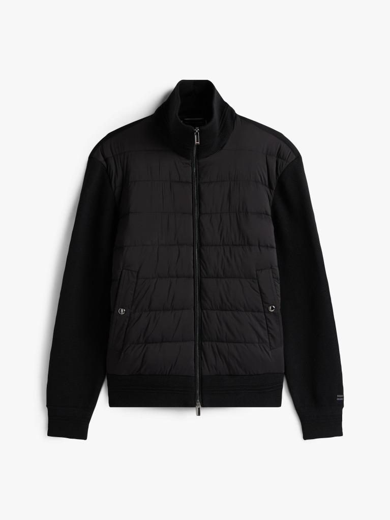 Μαύρο Smart Casual Τζάκετ Με Φερμουάρ Και Μίξη Υφών  Άνδρες