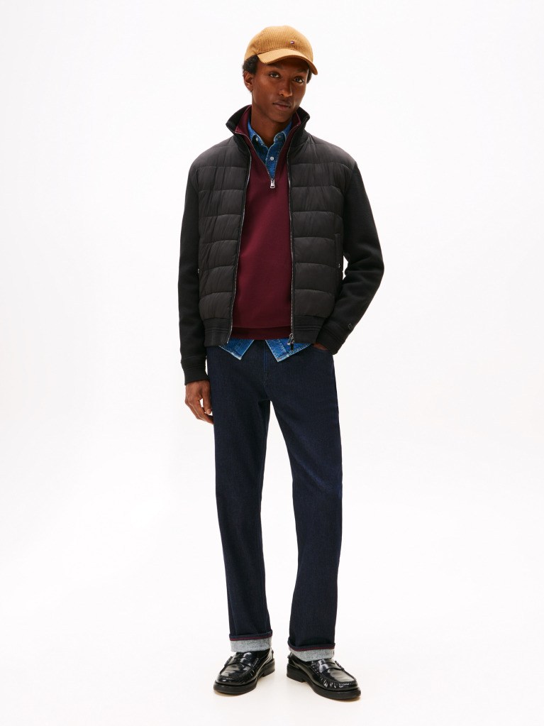 Μαύρο Smart Casual Τζάκετ Με Φερμουάρ Και Μίξη Υφών  Άνδρες
