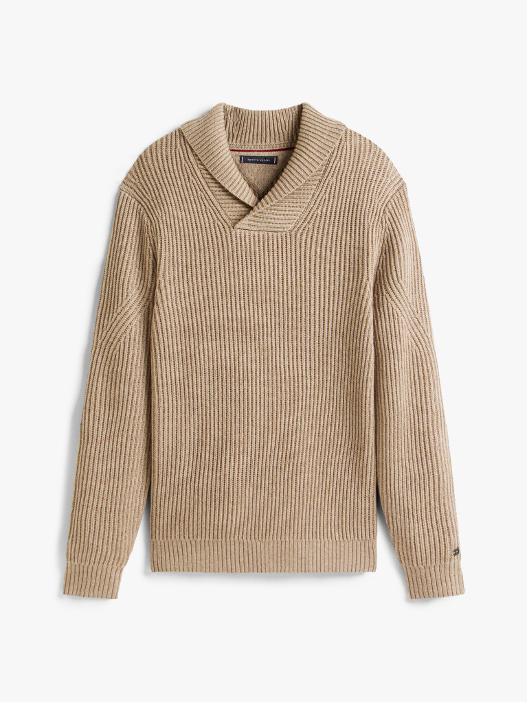 Μπεζ Smart Casual Μάλλινο Πουλόβερ Με Γιακά  Άνδρες