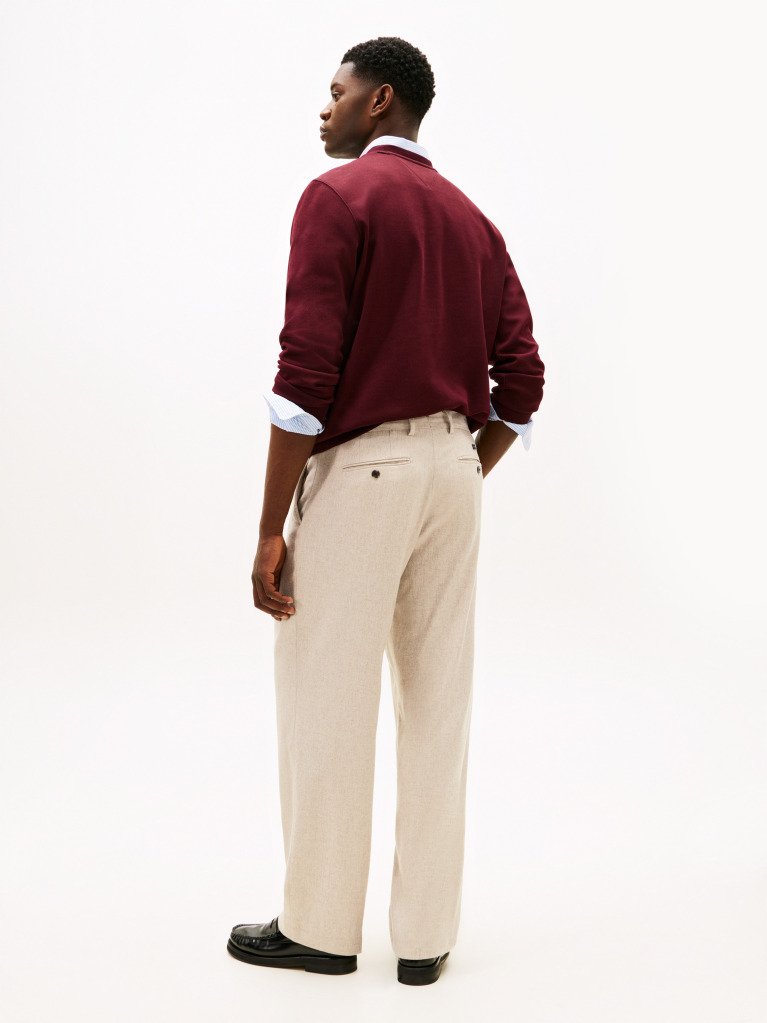Beige Smart Casual Flannel Relaxed Trousers  Men