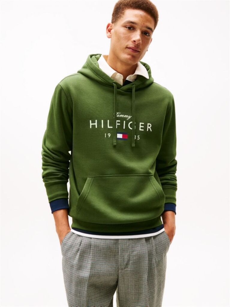 Πράσινο Flex Fleece Φούτερ Με Κουκούλα Και Λογότυπο  Άνδρες