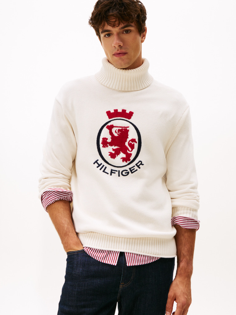 Μπεζ TH Crest Άνετο Πουλόβερ Ζιβάγκο Με Intarsia Σχέδιο  Άνδρες