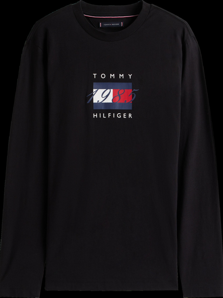 Μαύρο Μακρυμάνικο T-Shirt Από Jersey Με Σημαία  Άνδρες