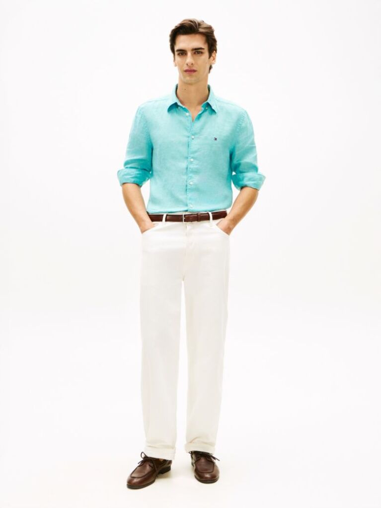 Blue Regular Fit Washed Pure Linen Shirt  Men