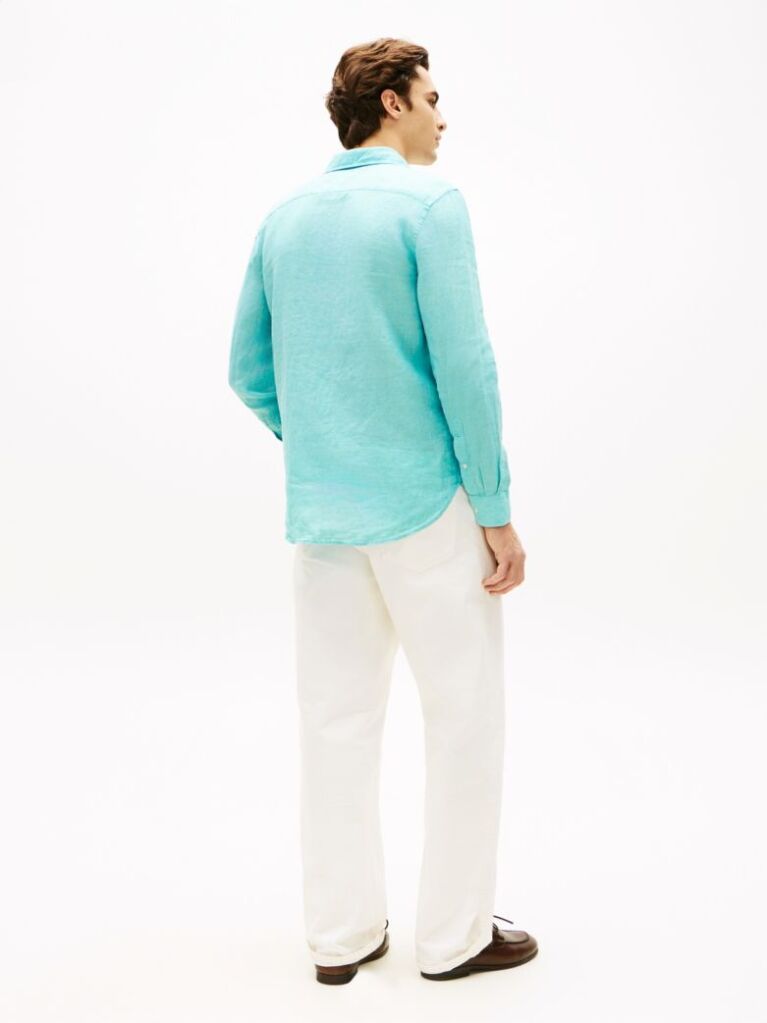 Blue Regular Fit Washed Pure Linen Shirt  Men