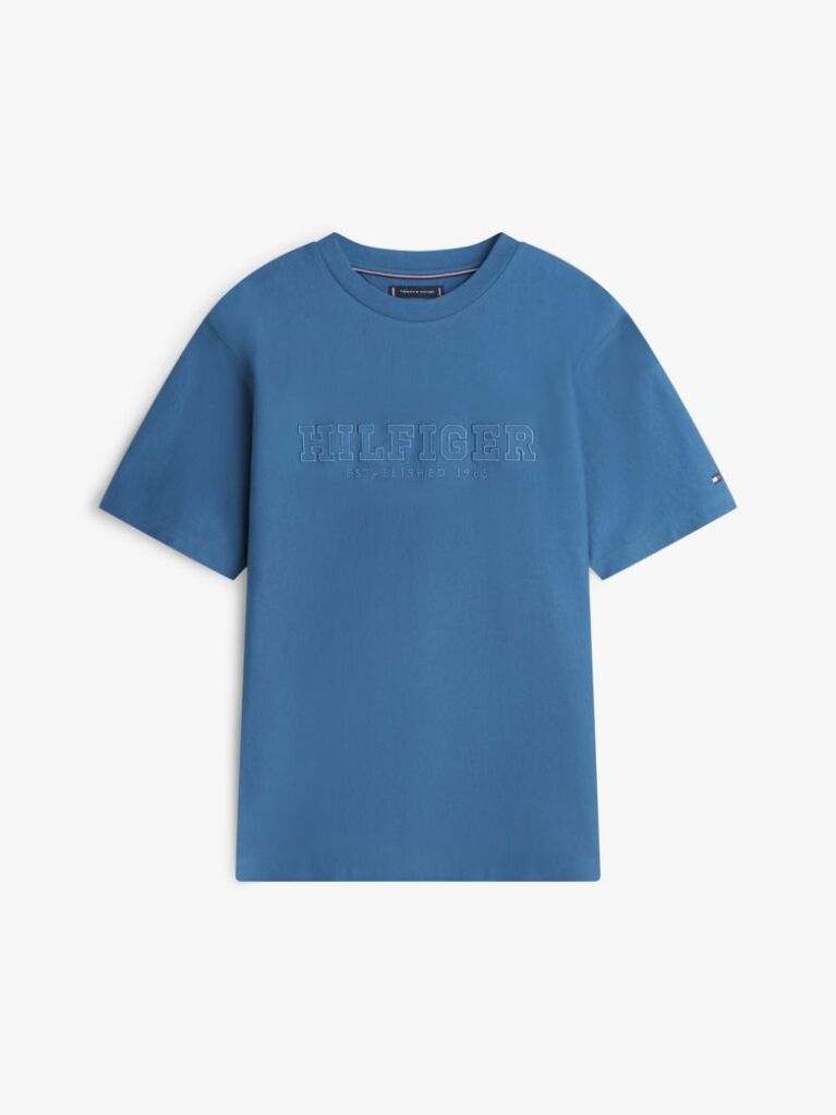 Μπλε Άνετο T-Shirt Με Στρογγυλή Λαιμόκοψη Και Κεντημένο Λογότυπο  Άνδρες