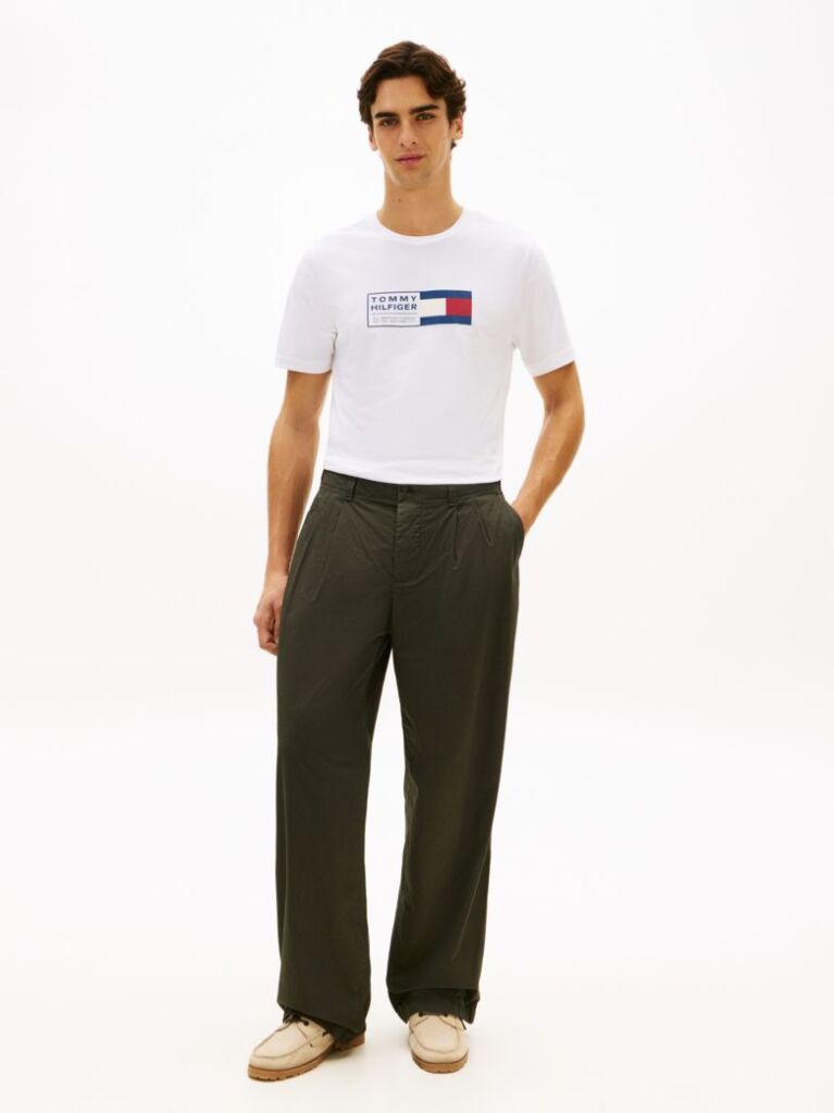 Άσπρο Βαμβακερό T-Shirt Με Κλασσική Λαιμόκοψη Και Λογότυπο  Άνδρες