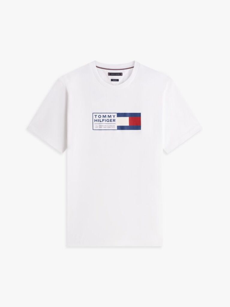 Άσπρο Βαμβακερό T-Shirt Με Κλασσική Λαιμόκοψη Και Λογότυπο  Άνδρες