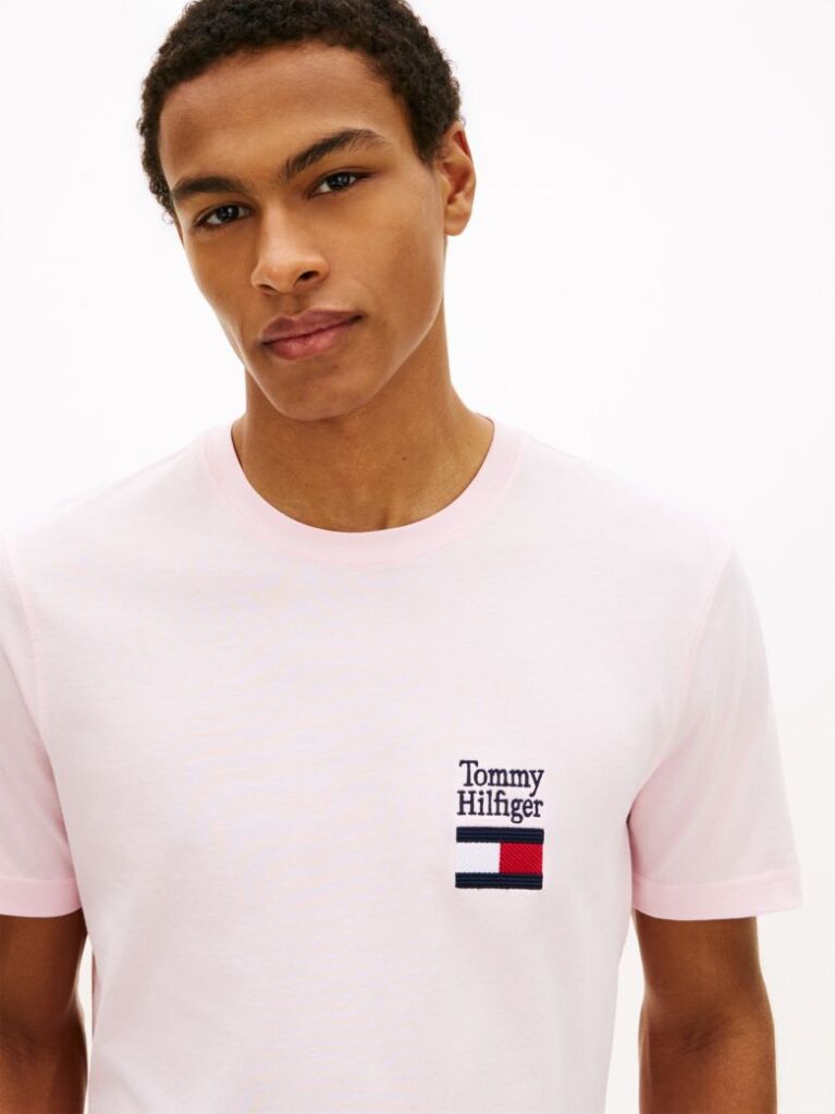 Ροζ T-Shirt Με Κλασική Λαιμόκοψη Και Λογότυπο  Άνδρες