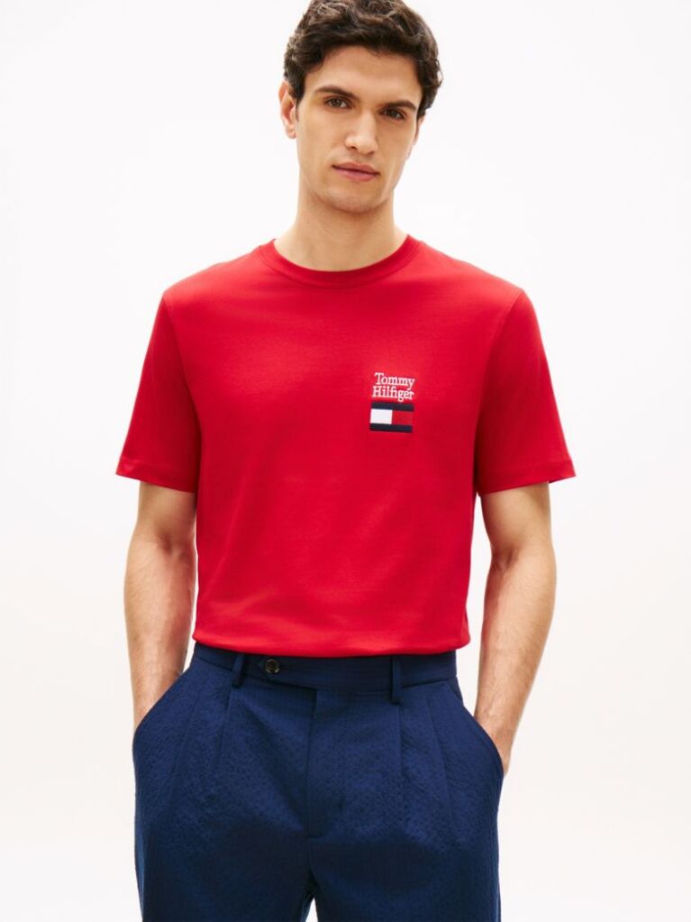 Κόκκινο T-Shirt Με Κλασική Λαιμόκοψη Και Λογότυπο  Άνδρες