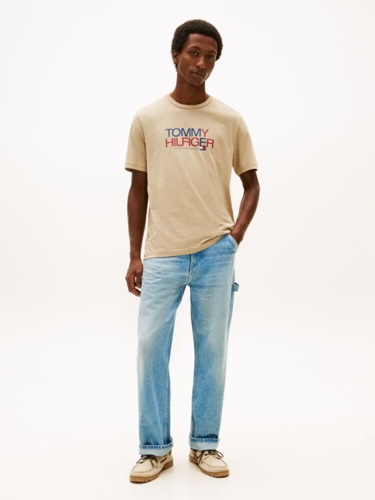 Μπεζ T-Shirt Με Λογότυπο Και Γραφικό Σχέδιο  Άνδρες
