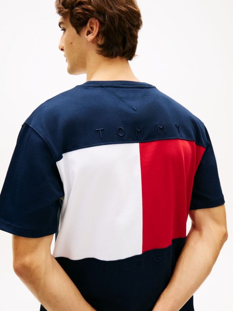 Μπλε Άνετο T-Shirt Με Κεντητό Σημαιάκι  Άνδρες