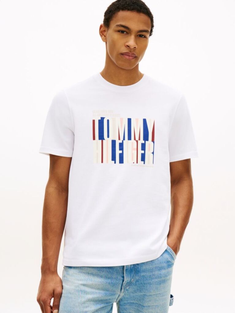 Άσπρο T-Shirt Με Multicolour Λογότυπο Και Κλασική Λαιμόκοψη  Άνδρες