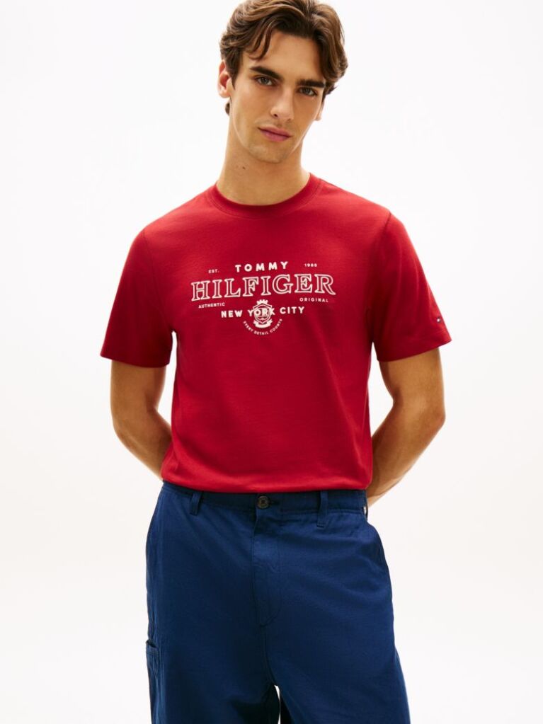 Κόκκινο T-Shirt Με Κλασική Λαιμόκοψη Και Heritage Σχέδιο  Άνδρες