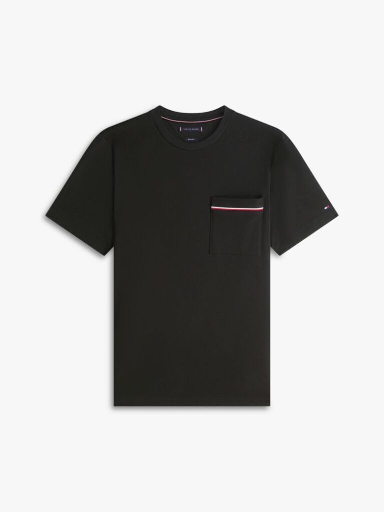 Μαύρο Βαμβακερό T-Shirt Πικέ Με Τσέπη  Άνδρες