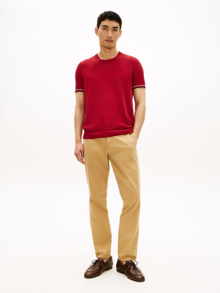 Κόκκινο Smart Casual T-Shirt Με Λεπτή Πλέξη  Άνδρες