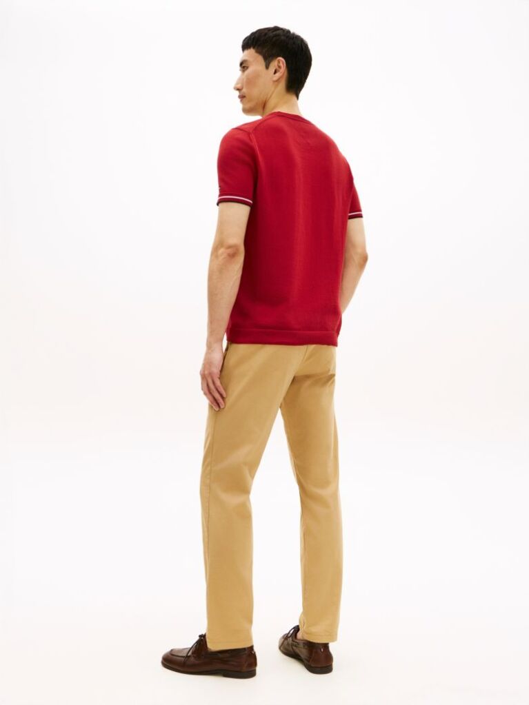 Κόκκινο Smart Casual T-Shirt Με Λεπτή Πλέξη  Άνδρες