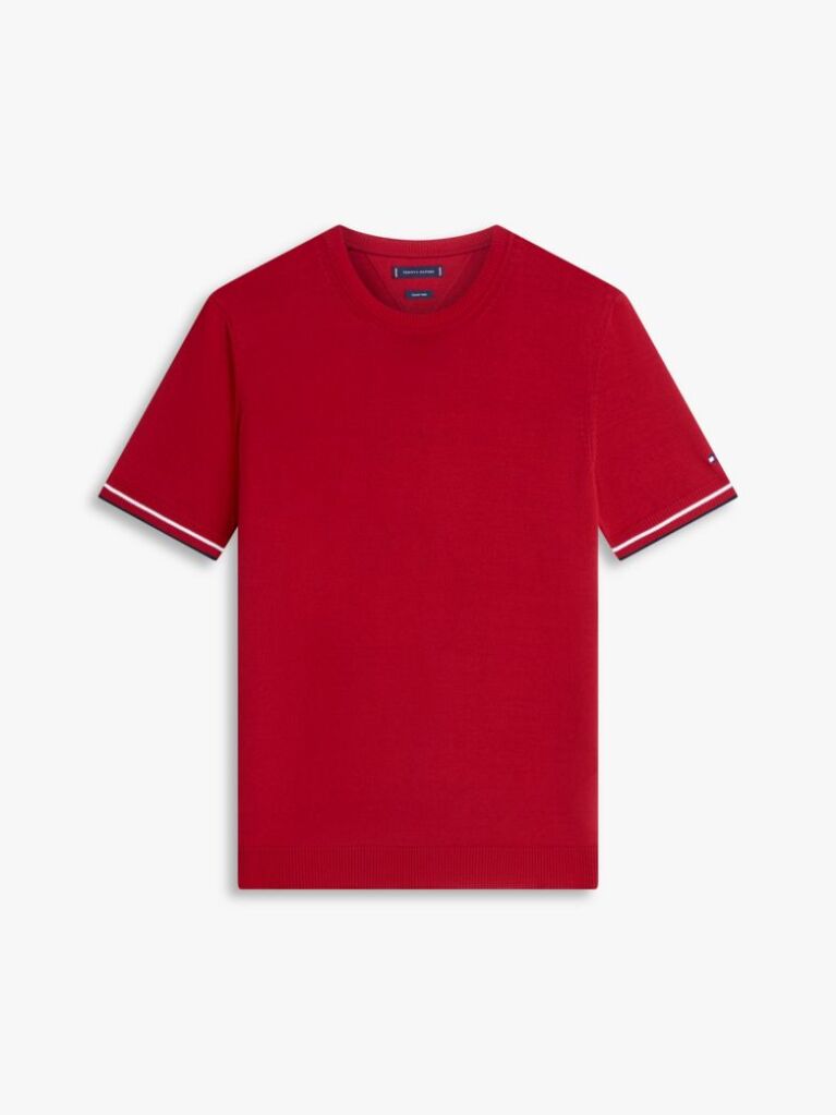Κόκκινο Smart Casual T-Shirt Με Λεπτή Πλέξη  Άνδρες