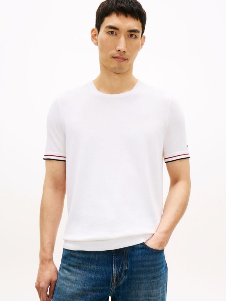 Άσπρο Smart Casual T-Shirt Με Λεπτή Πλέξη  Άνδρες