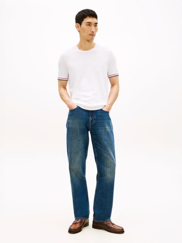 Άσπρο Smart Casual T-Shirt Με Λεπτή Πλέξη  Άνδρες