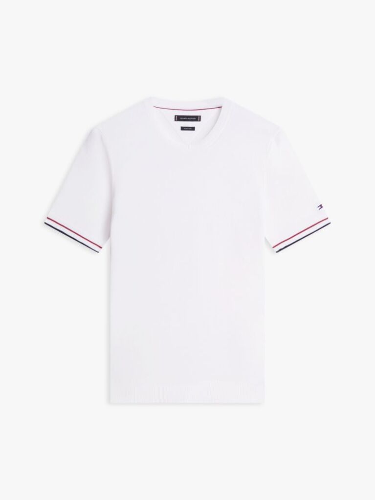 Άσπρο Smart Casual T-Shirt Με Λεπτή Πλέξη  Άνδρες