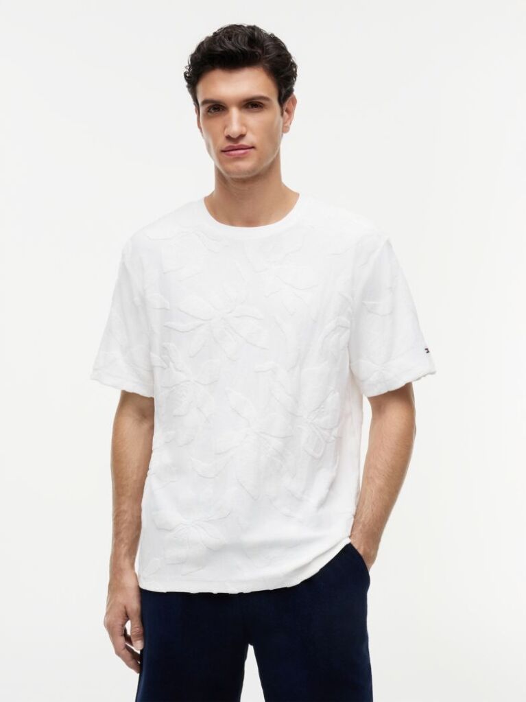 Άσπρο Άνετο T-Shirt Με Κλασική Λαιμόκοψη  Άνδρες