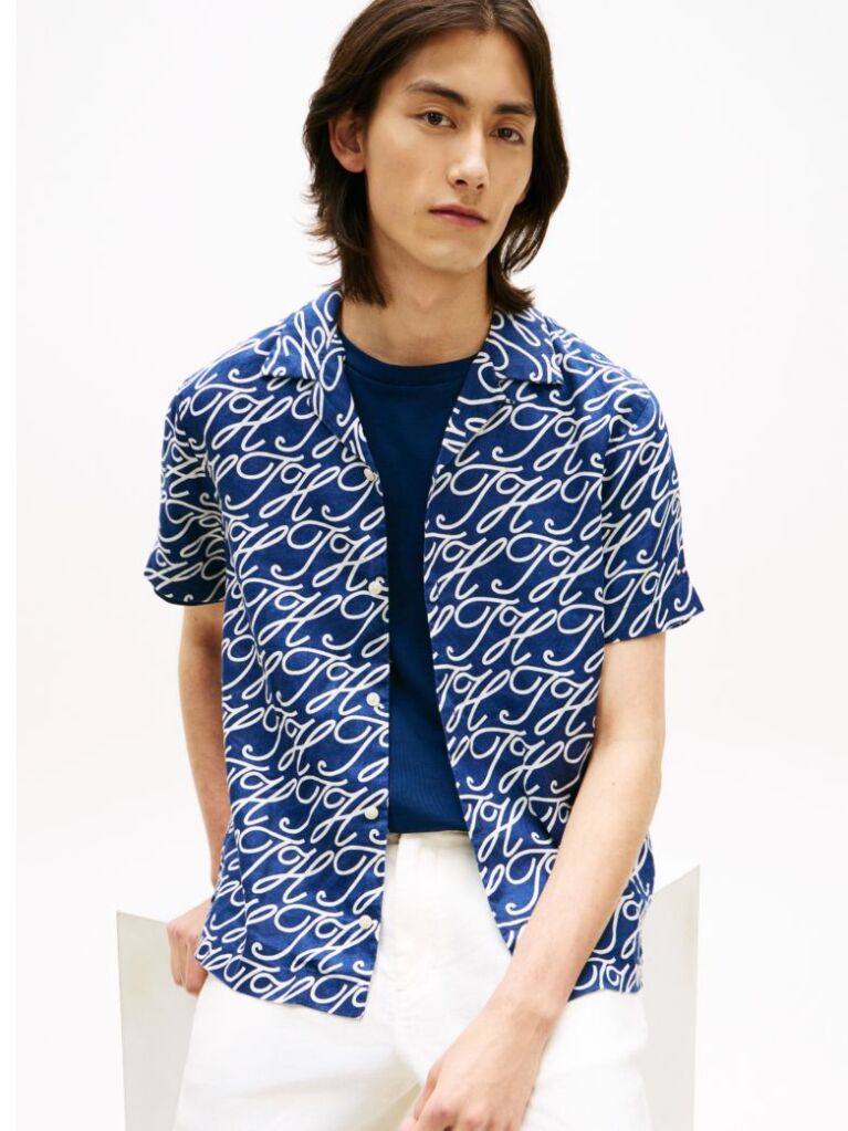 Multi Regular Fit Pure Linen Short Sleeve Shirt  Men