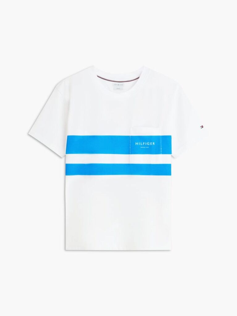 Άσπρο Άνετο T-Shirt Με Colour-Blocked Ριγέ Σχέδιο  Άνδρες