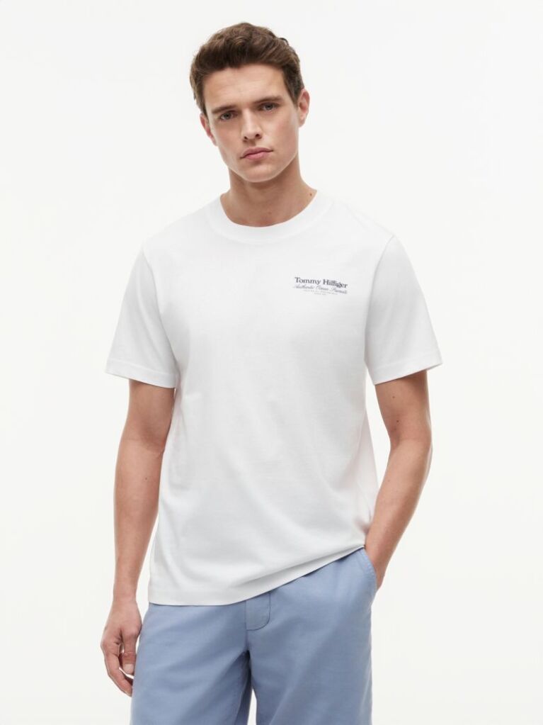Άσπρο T-Shirt Με Κλασική Λαιμόκοψη Και Πίσω Σχέδιο  Άνδρες