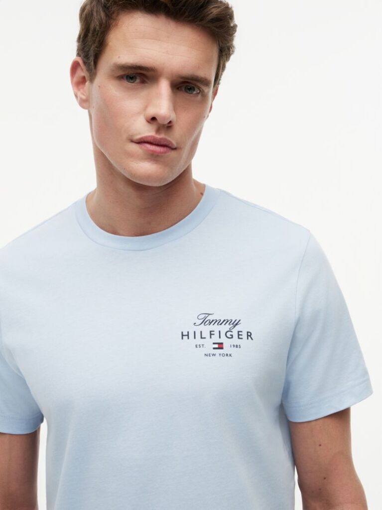 Μπλε T-Shirt Με Κλασική Λαιμόκοψη Και Λογότυπο  Άνδρες
