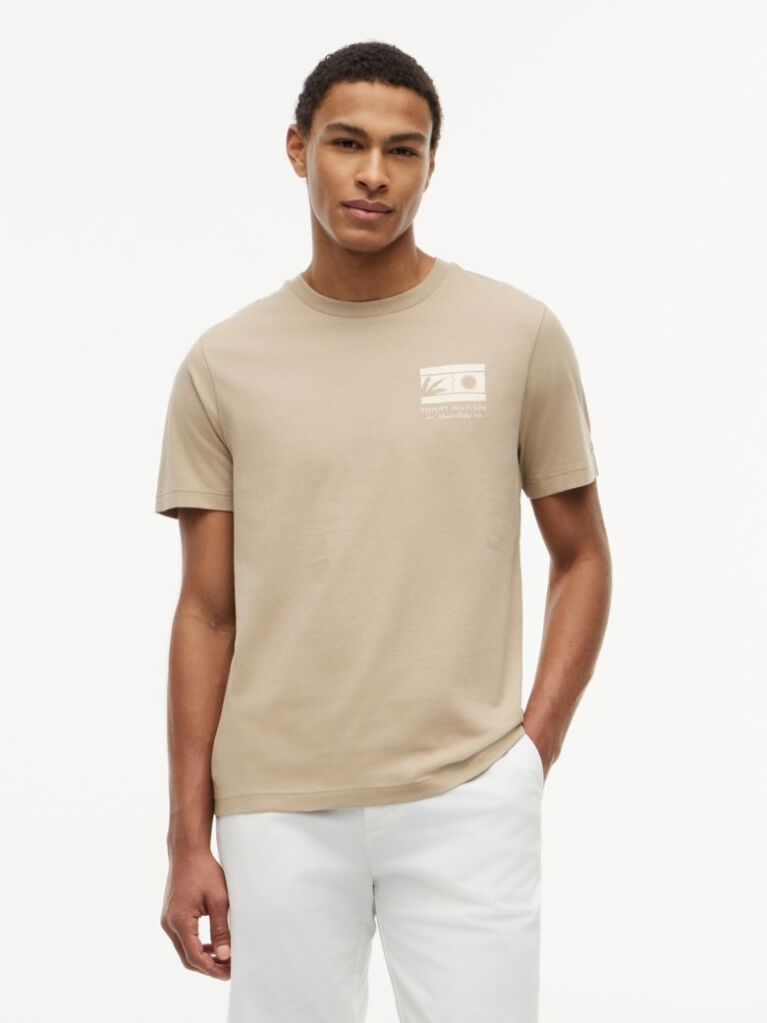 Μπεζ T-Shirt Με Λογότυπο Και Κλασική Λαιμόκοψη  Άνδρες