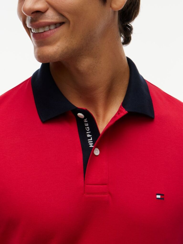 Red Regular Fit Interlock Contrast Polo Shirt  Men