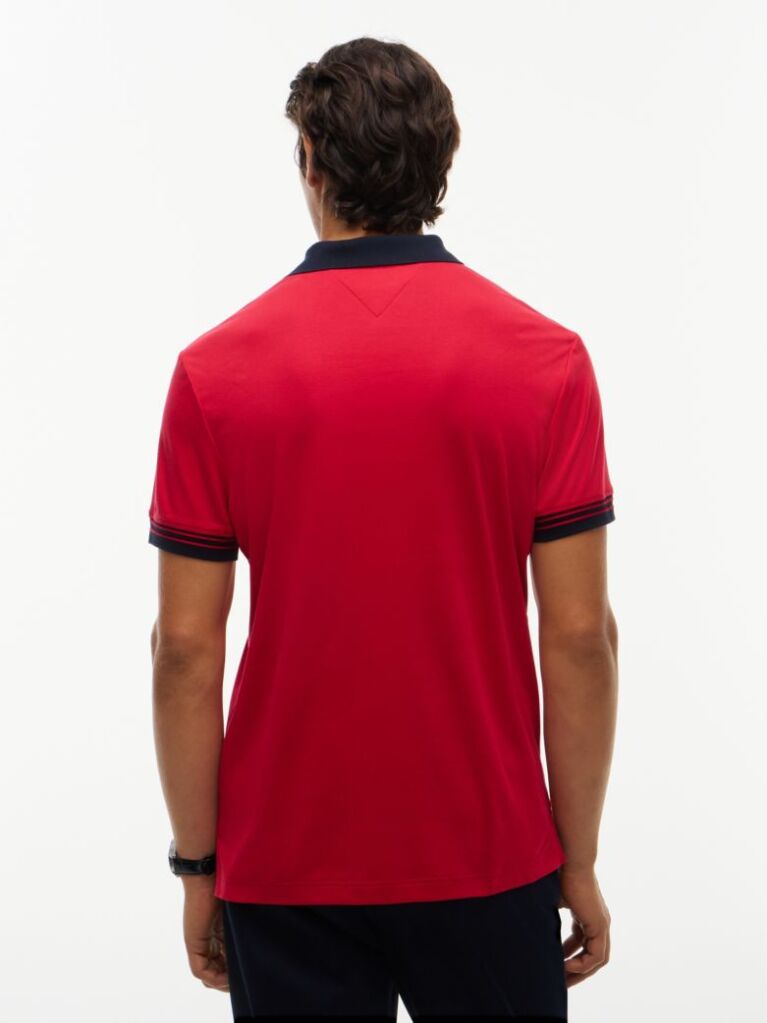 Red Regular Fit Interlock Contrast Polo Shirt  Men