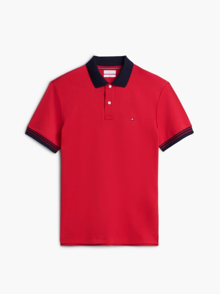 Red Regular Fit Interlock Contrast Polo Shirt  Men