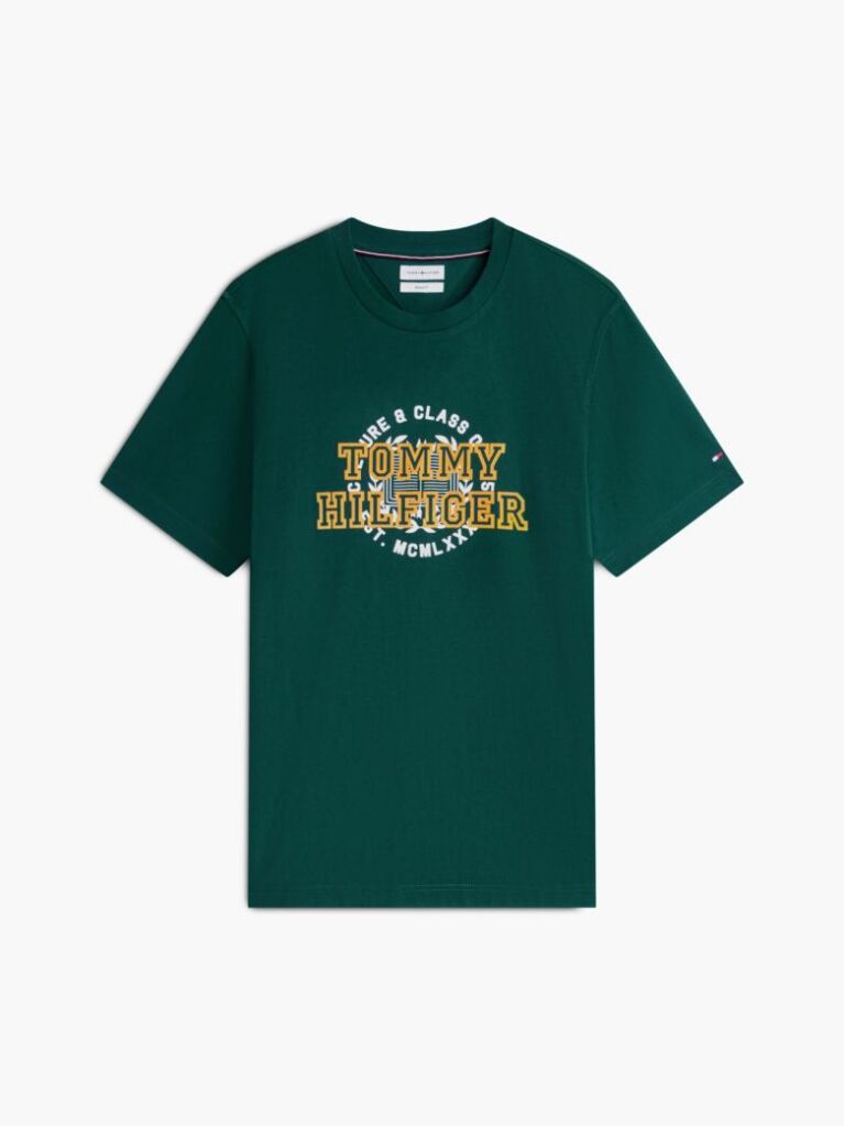 Πράσινο Βαμβακερό T-Shirt Με Varsity Λογότυπο  Άνδρες