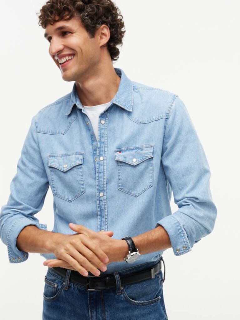 Blue Regular Fit Western Denim Shirt  Men