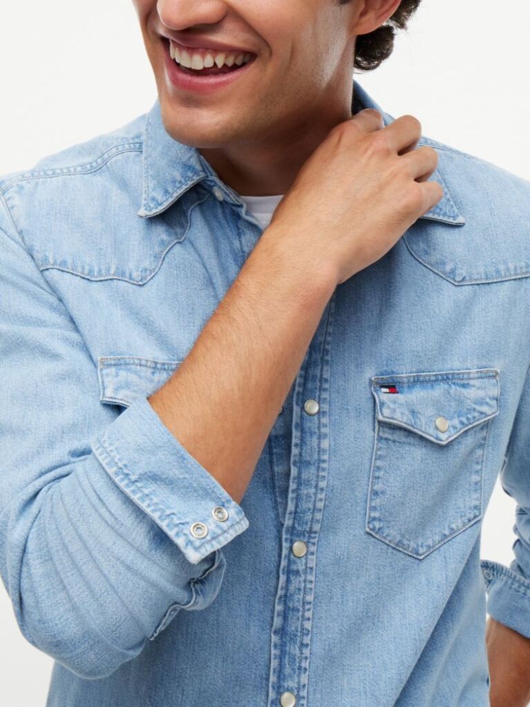 Blue Regular Fit Western Denim Shirt  Men