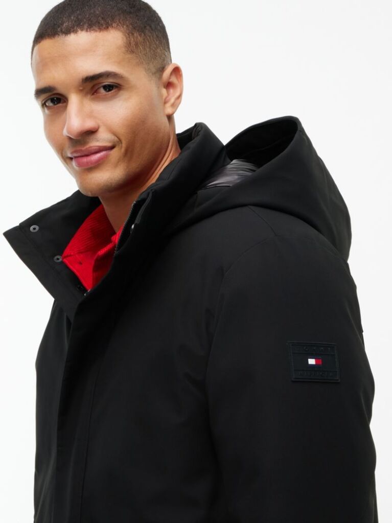 Black Performance Tech Hooded Padded Parka  Men